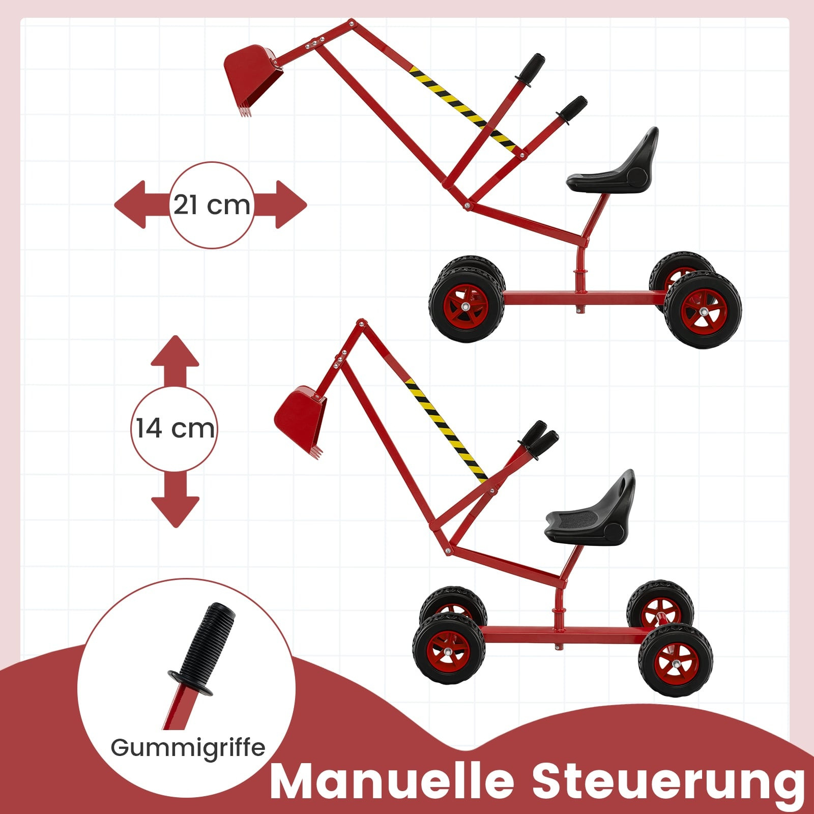 Kinder-Elektrobagger mit 360° drehbarem Sitz, Rot