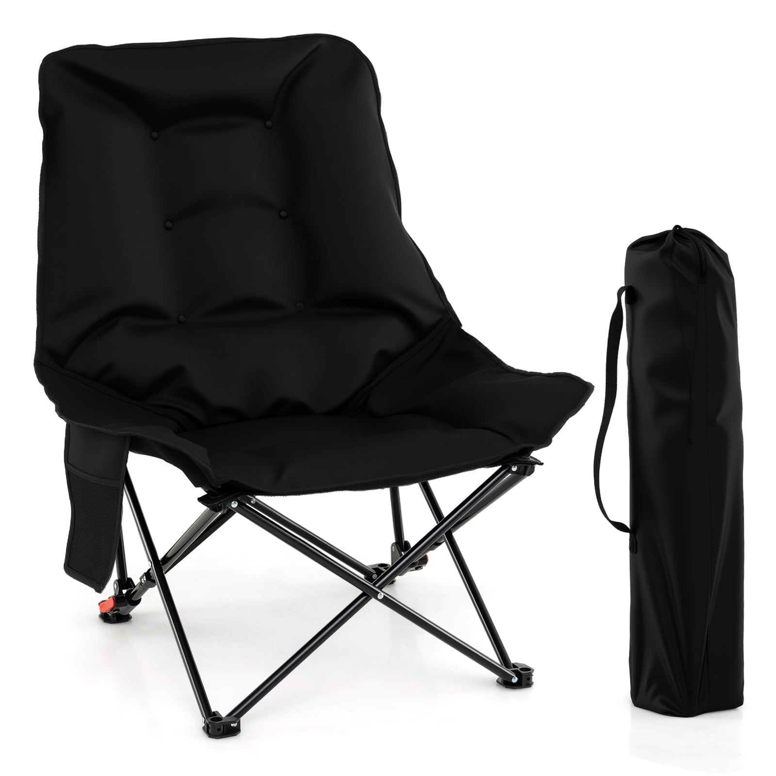 Folding Camping Chair, Adjustable Backrest, Side Pocket