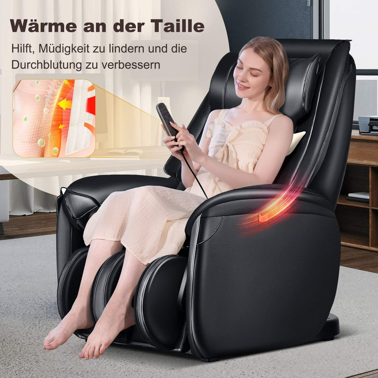 Poltrona massaggiante Zero Gravity Full Body con calore, nera