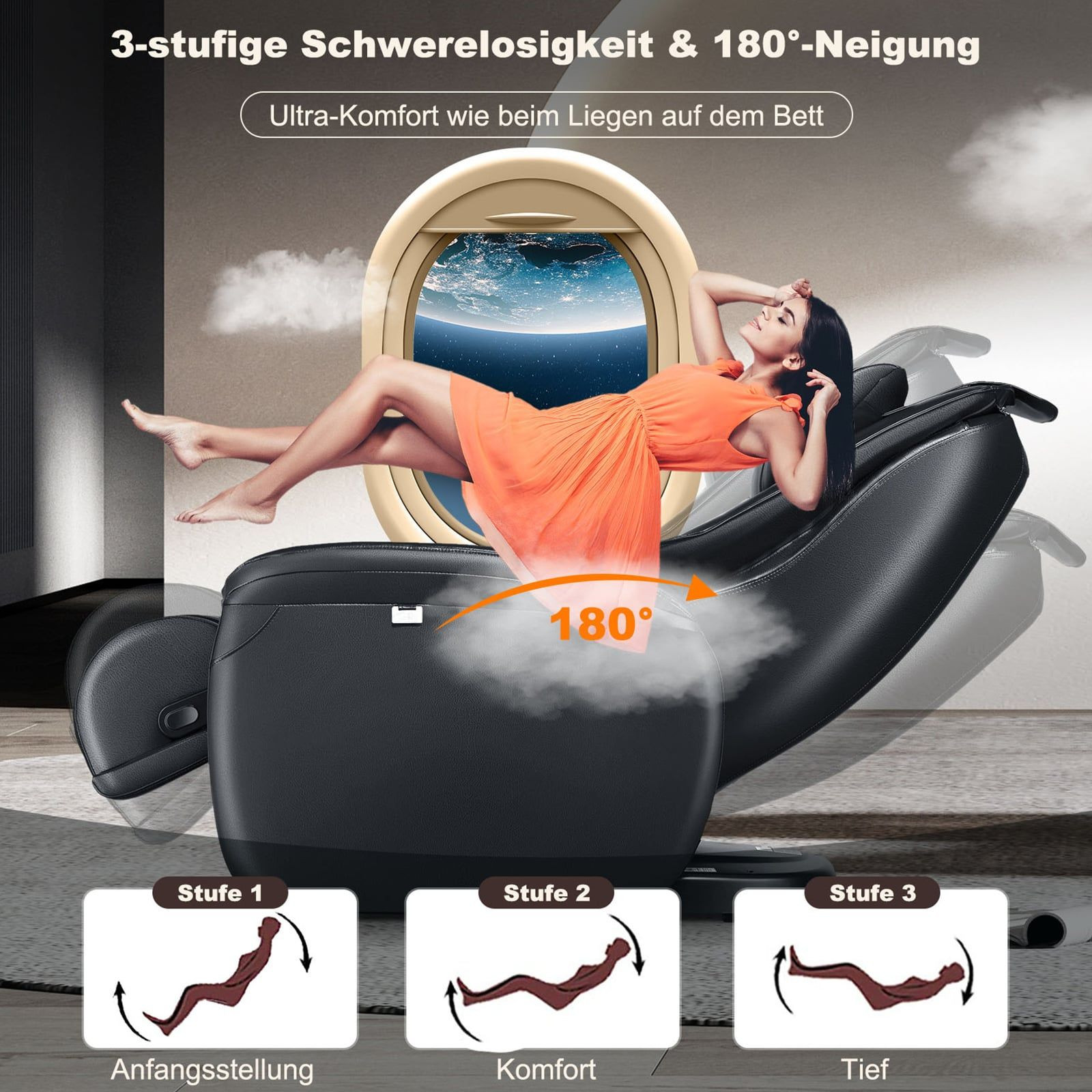 Poltrona massaggiante Zero Gravity Full Body con calore, nera