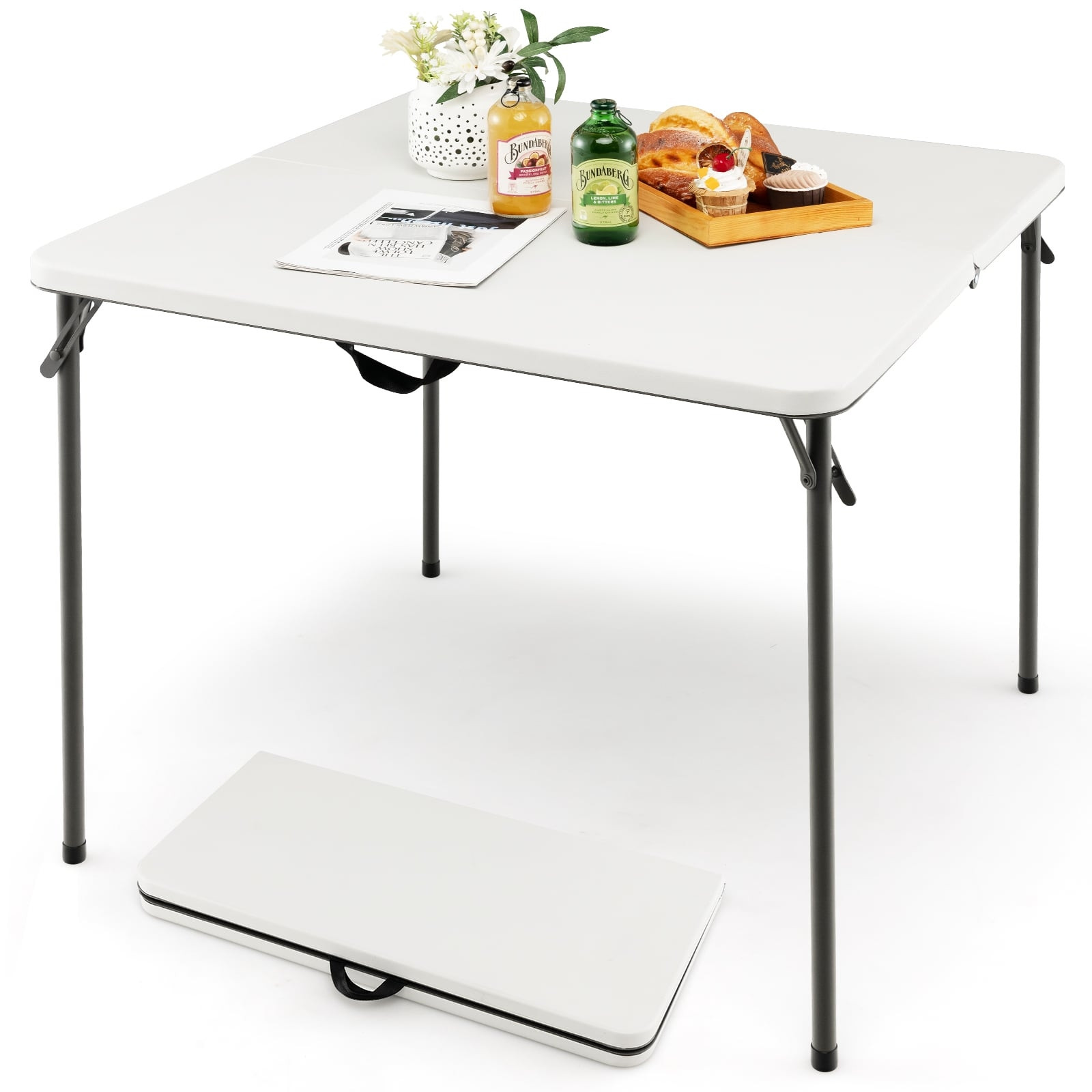 Portable Folding Camping Table with Handle, White, HDPE