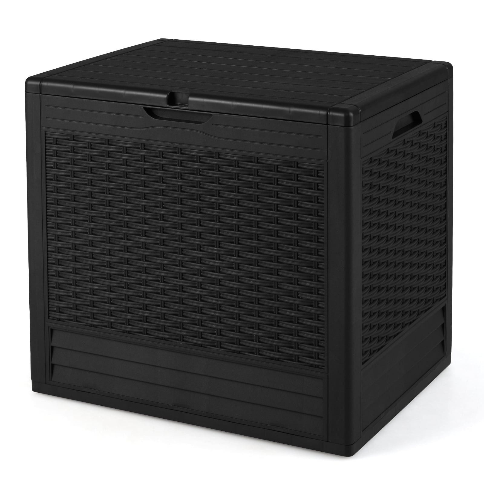 96L Outdoor Storage Box, Lockable Lid, Rattan Pattern