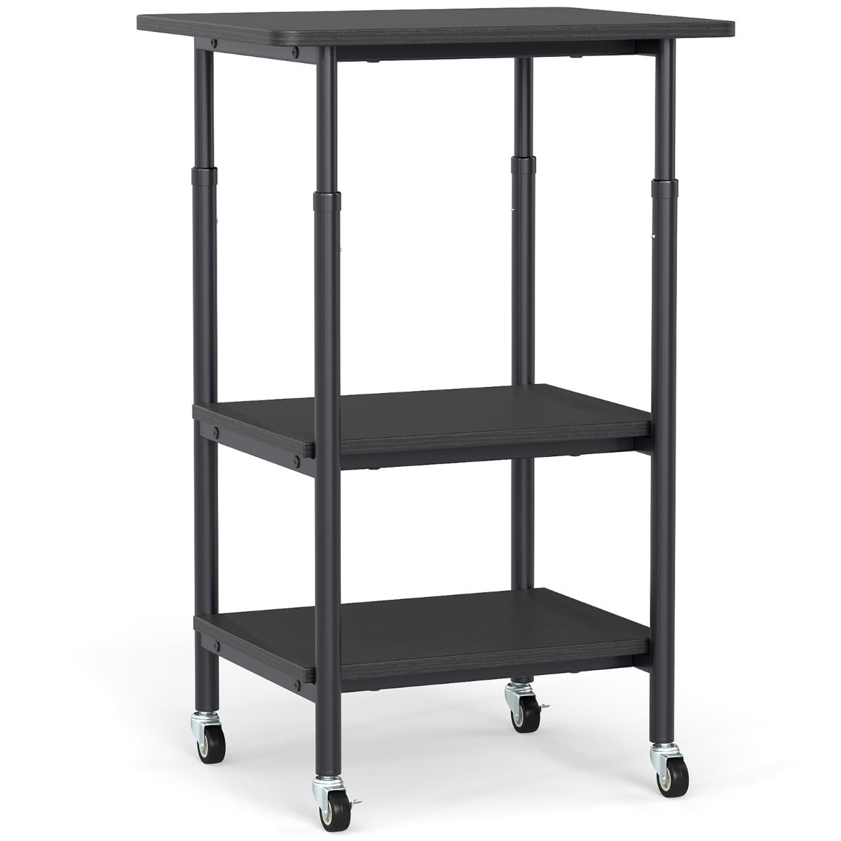 Adjustable 3-Tier Printer Stand with Shelves & Wheels
