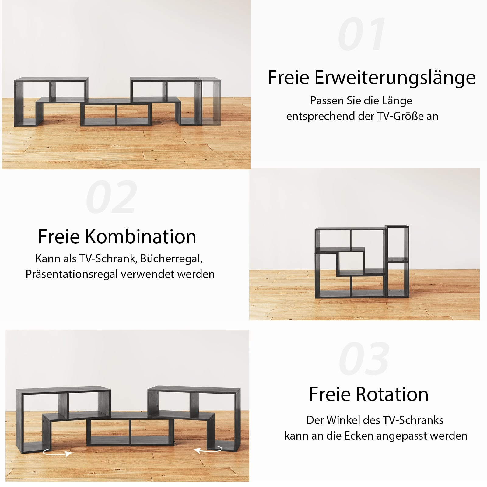 Suporte modular de madeira para TV, 3 peças, compatível com TVs de ...