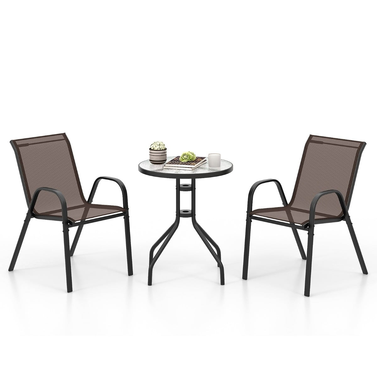 3-Piece Outdoor Bistro Set with Table & Stackable Chairs