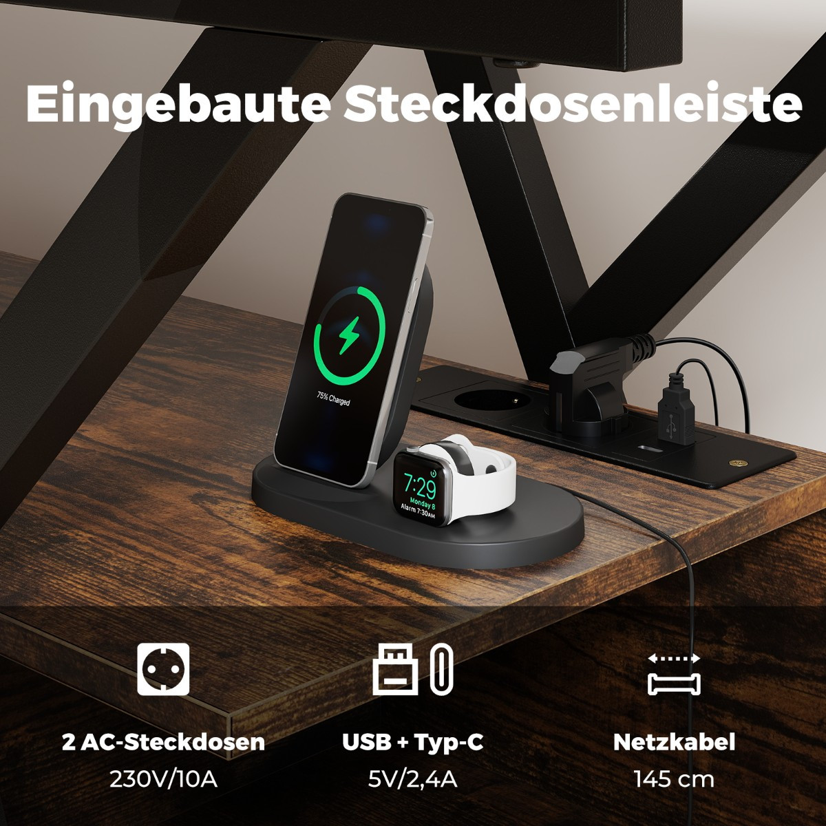Suporte para TV de 65 polegadas com luzes LED e espaço para armazen...