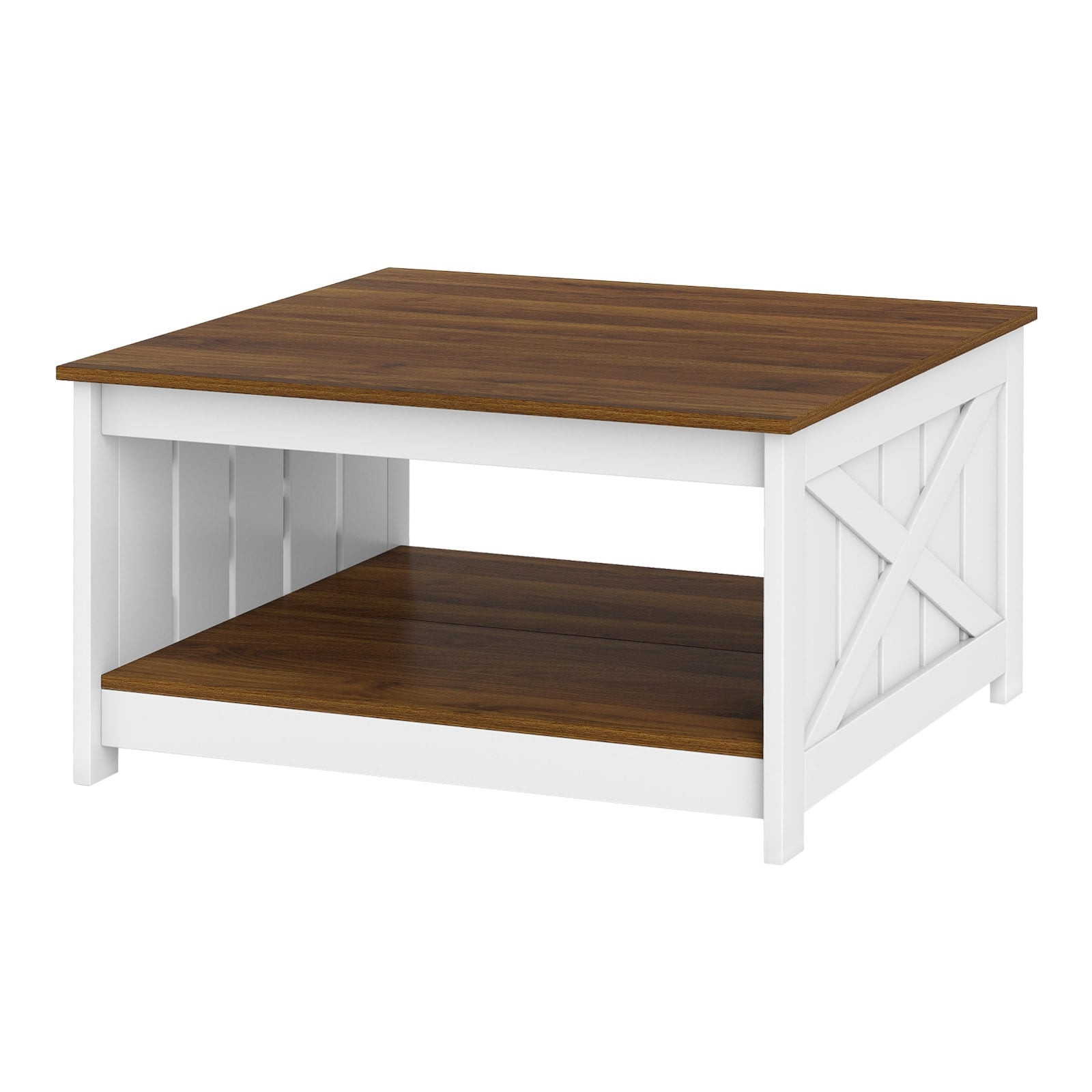 Table basse carrée avec rangement, 78 cm, blanc et marron