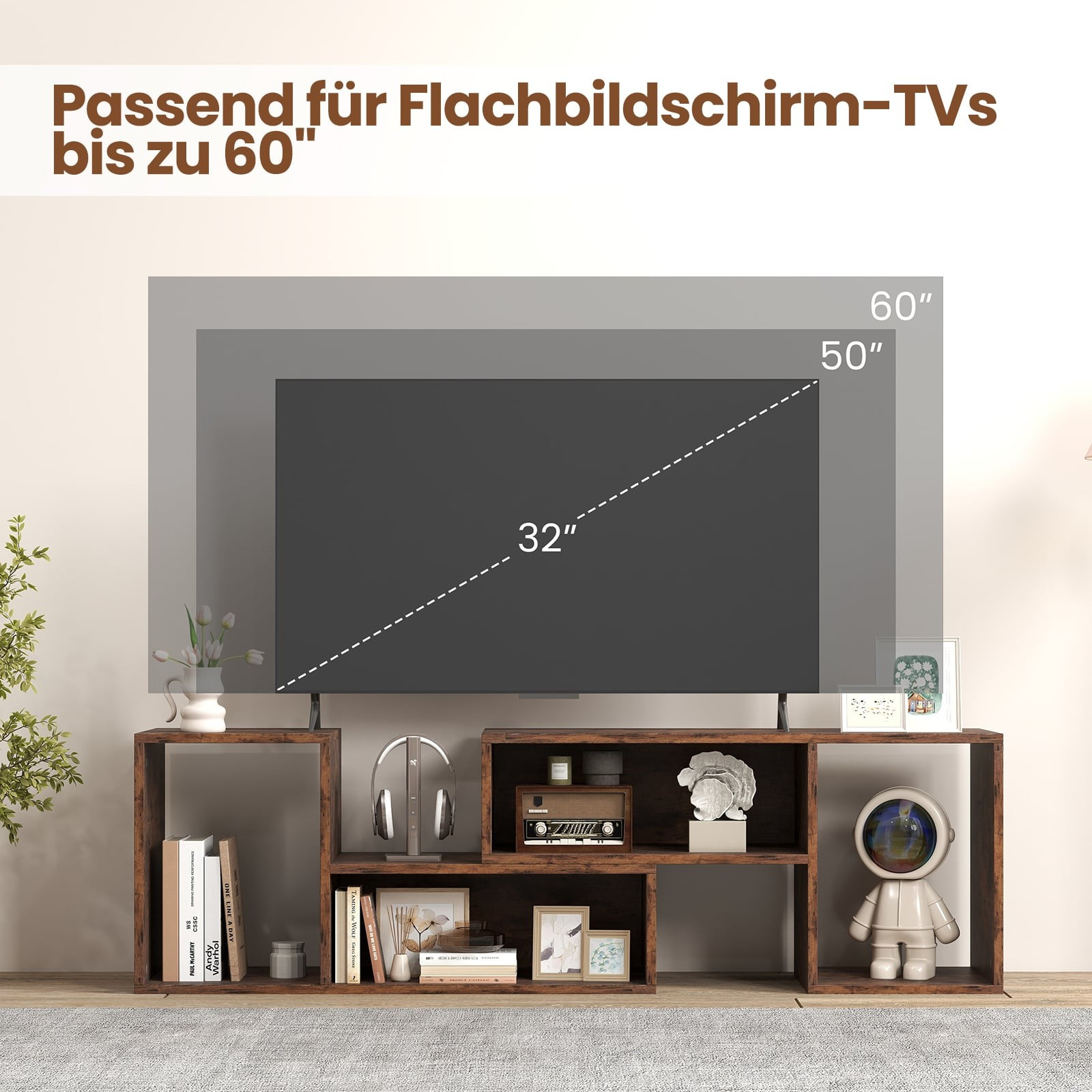 Suporte modular para TV com prateleiras em formato de L para TVs de...