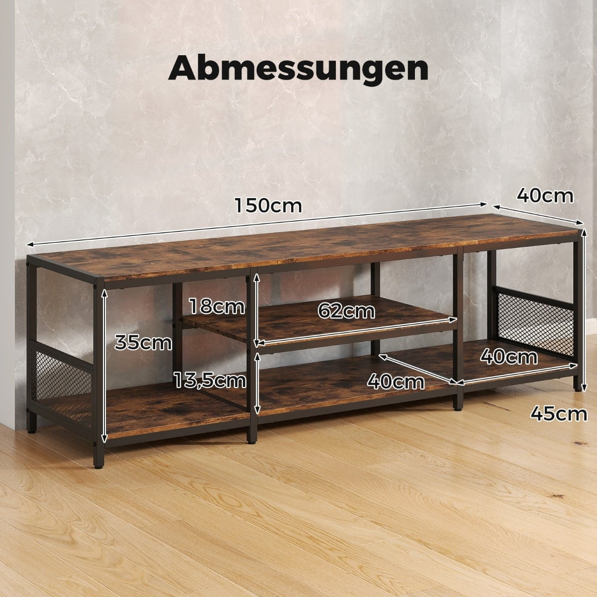 Suporte para TV de 65 polegadas, estilo industrial, estrutura metál...