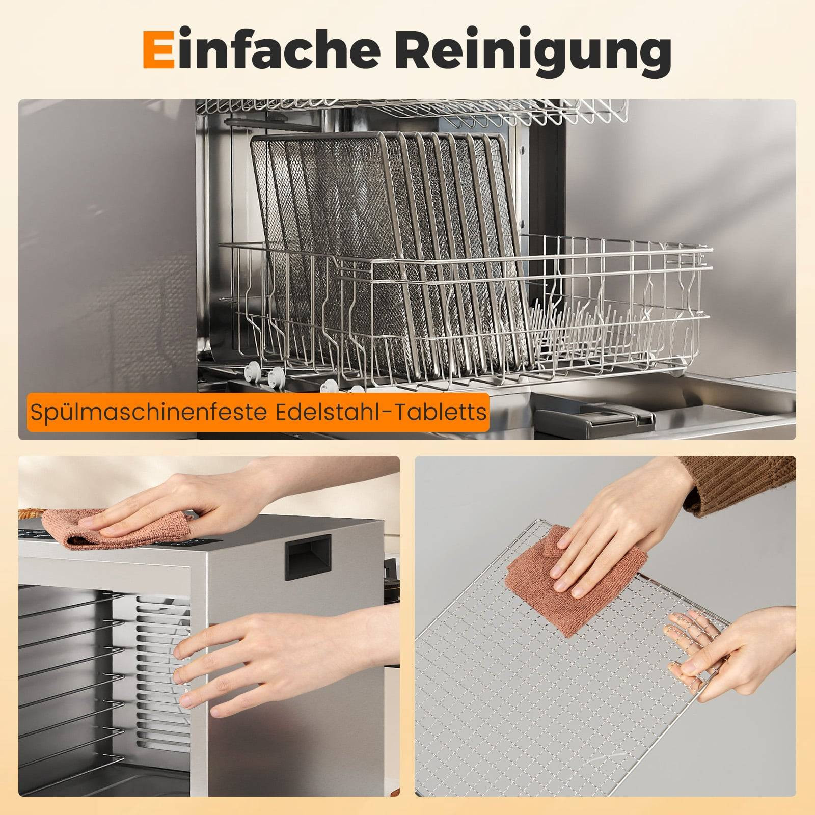 Dörrgerät, 8 Einschübe, 48-Stunden-Timer, 35–75 °C, Silber
