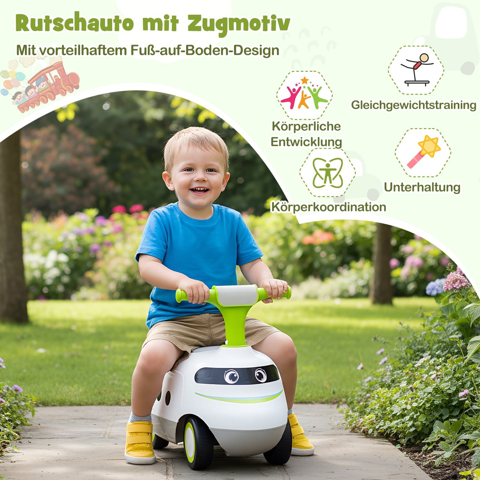 Auto per bambini con clacson e contenitore, verde