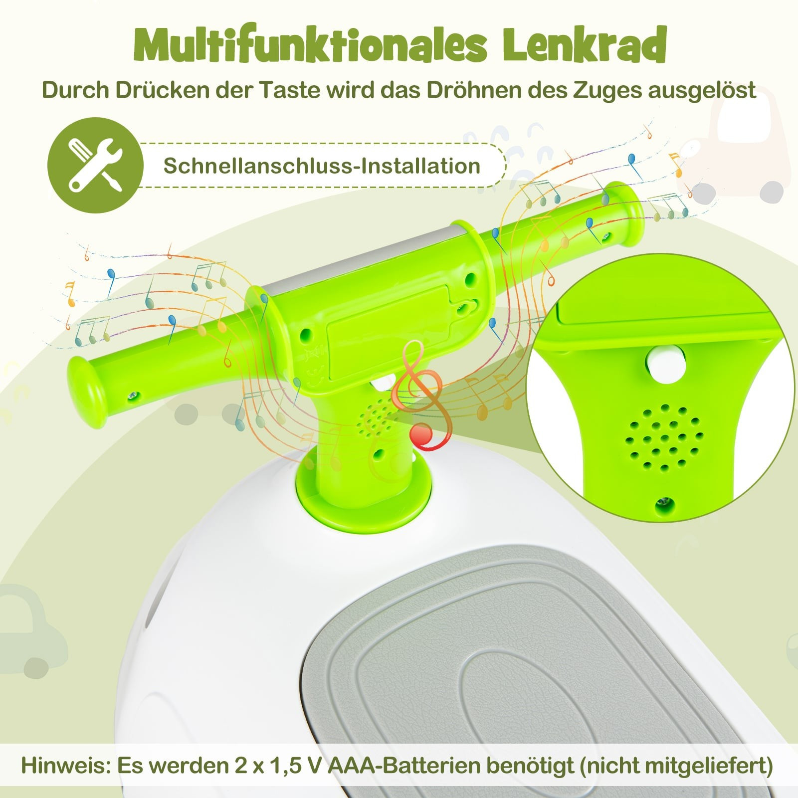 Auto per bambini con clacson e contenitore, verde