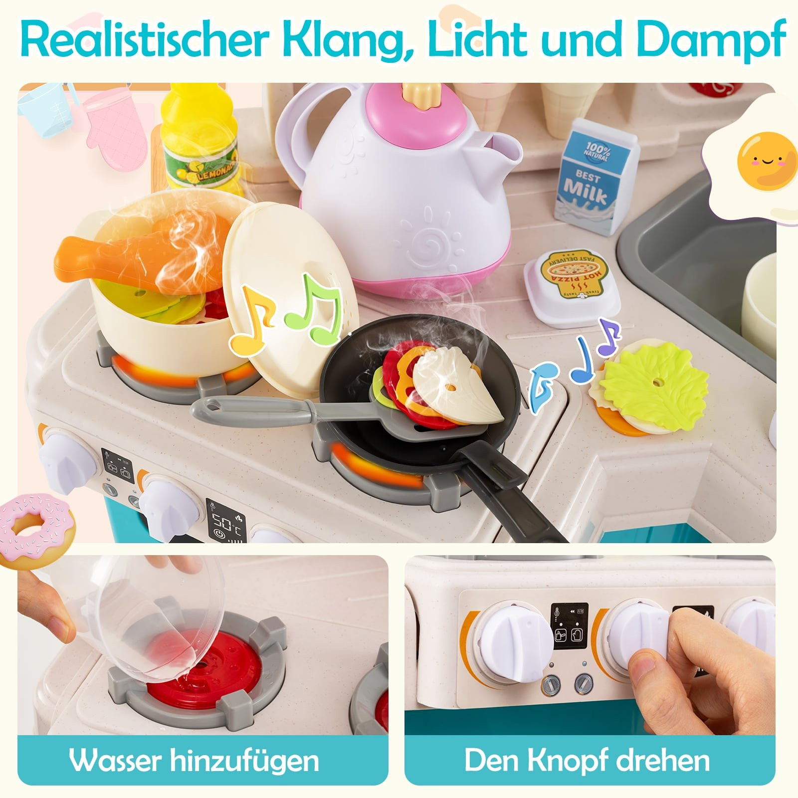 Cucina per bambini con luci e suoni, 75 pezzi