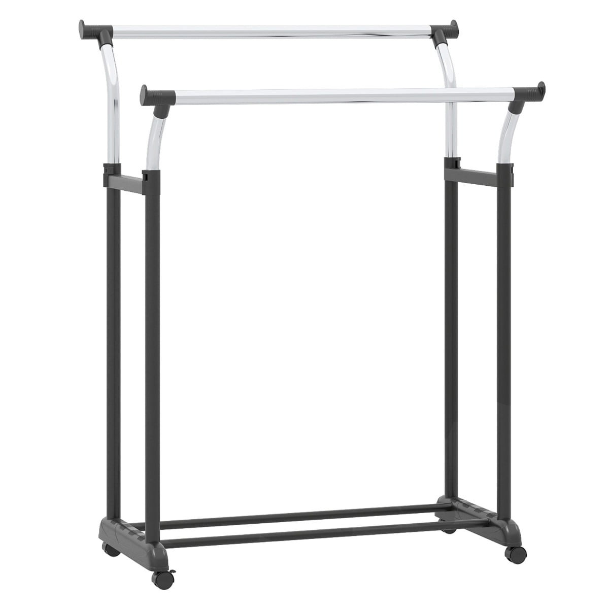 Adjustable Double Rail Clothes Rack with Wheels, Black
