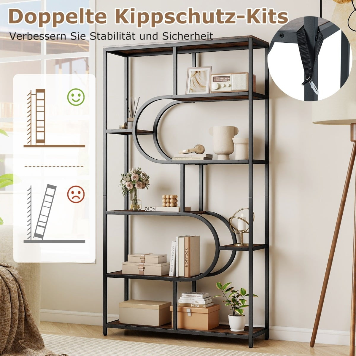 5-Tier Open Shelf Bookcase, Rustic Brown & Black