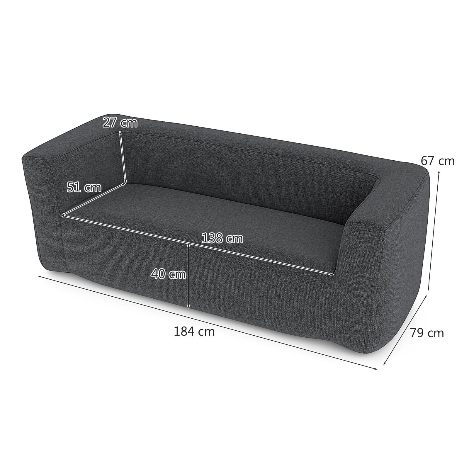 Sofá inflable doble con funda extraíble, gris, 138 cm