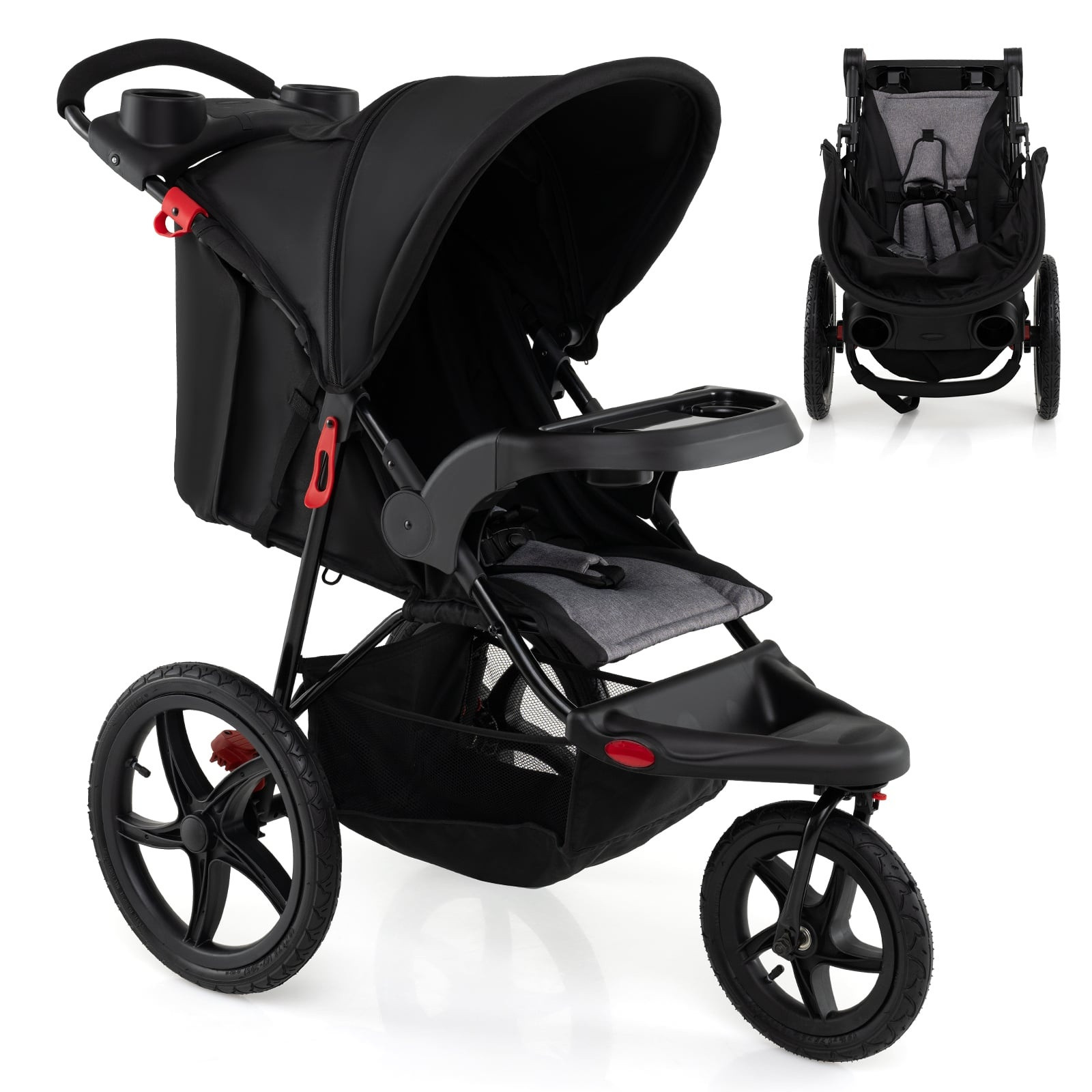 Jogging Stroller, Foldable with Adjustable Canopy & Seat