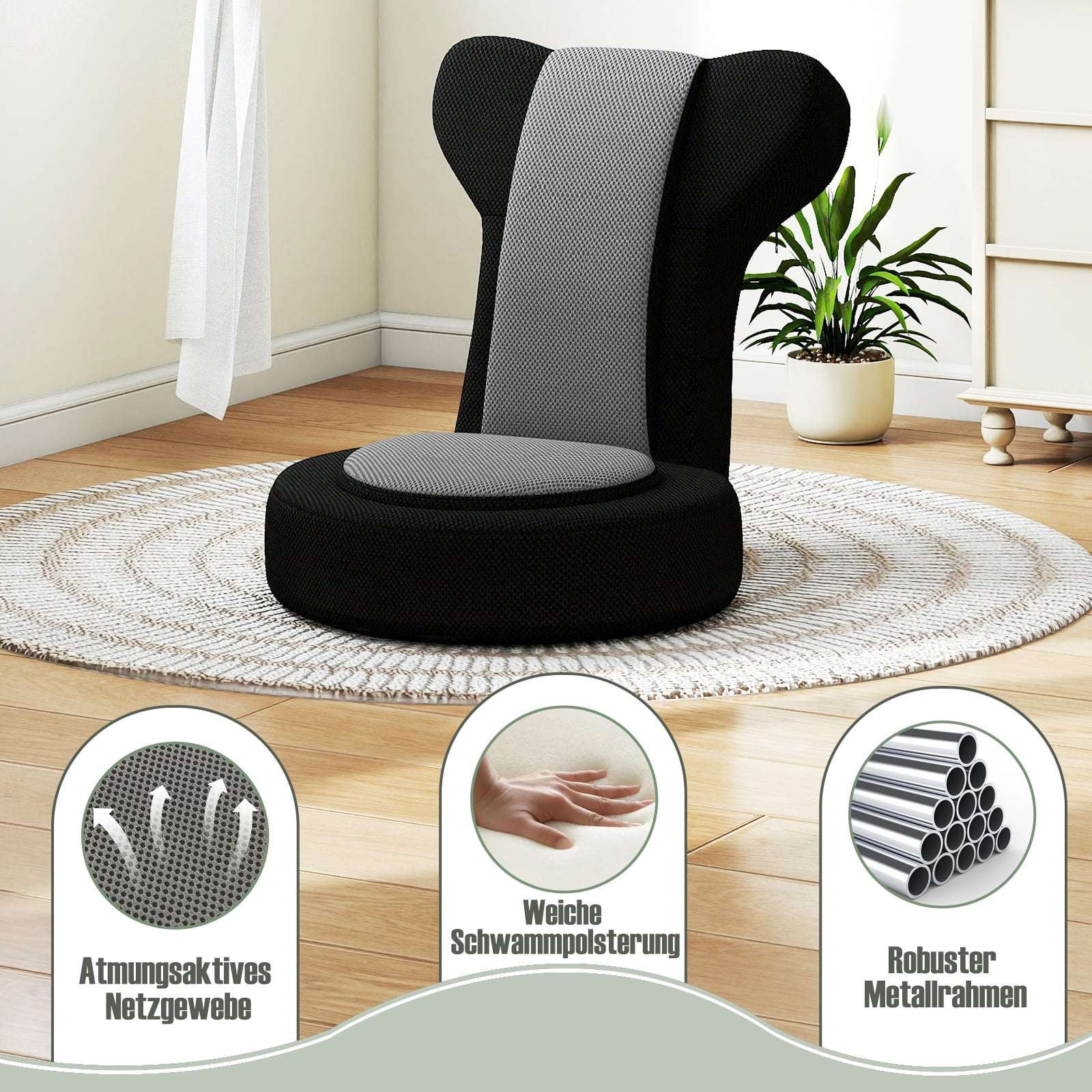 Adjustable Floor Chair with Headrest & Backrest, Grey