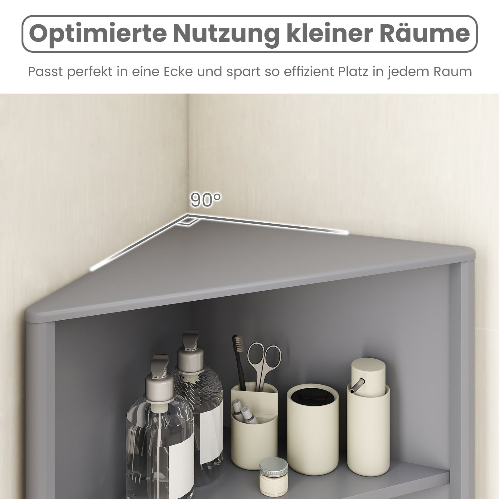 Corner Kitchen Cabinet with 2 Doors & 5 Shelves, Grey