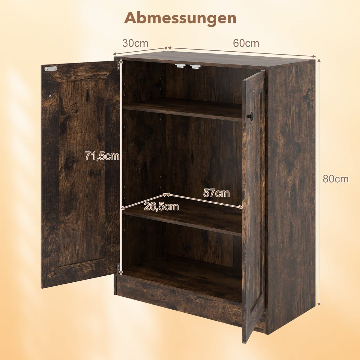 Wood Sideboard with Adjustable Shelves, Rustic Brown
