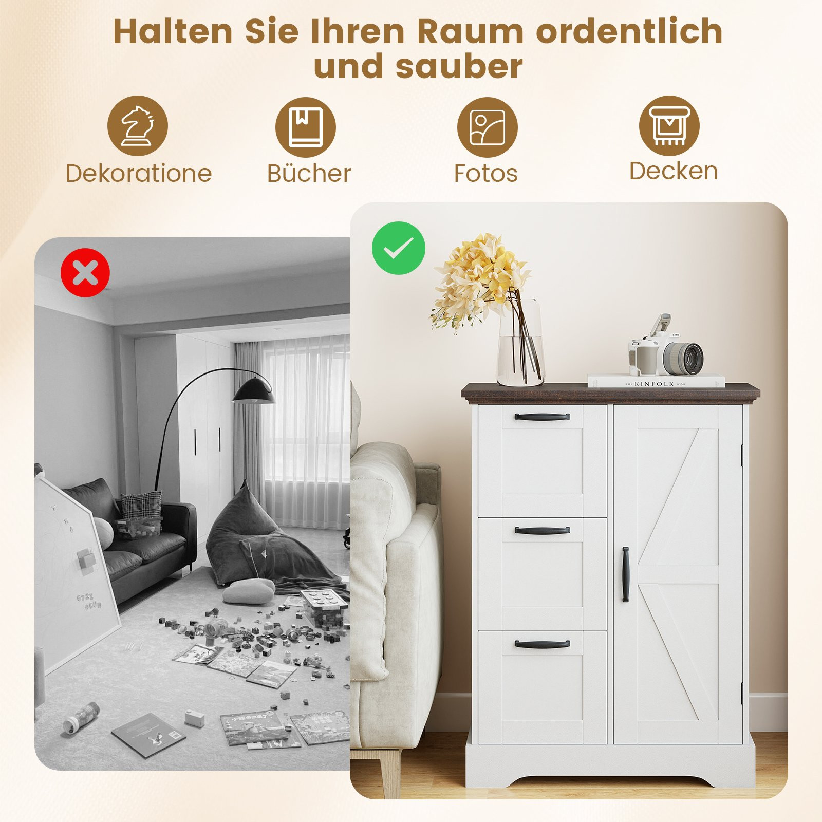 Kitchen Cabinet with Doors & 3 Drawers – White MDF