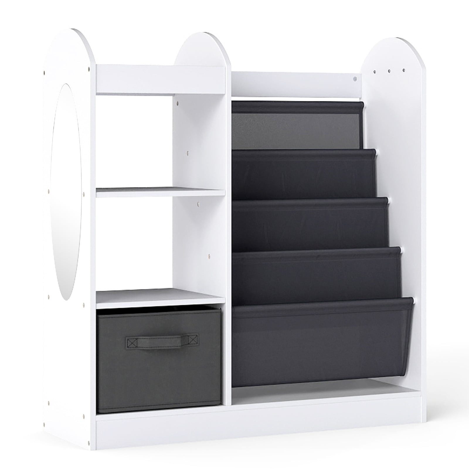 Libreria per bambini con specchio e contenitore, bianca