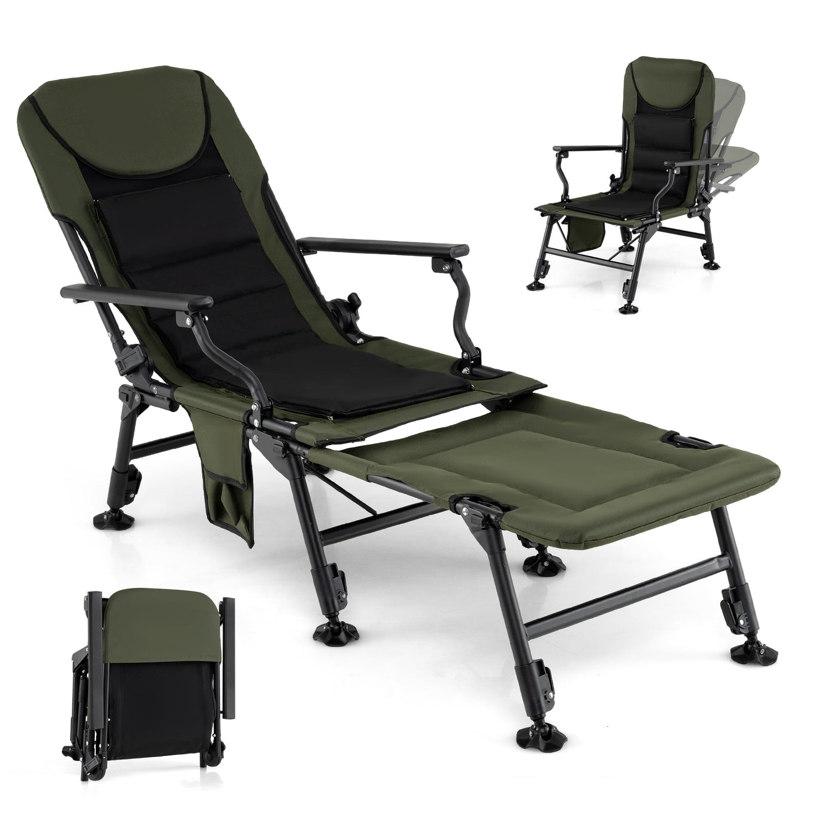 Silla de camping plegable extragrande con reposapiés – Verde