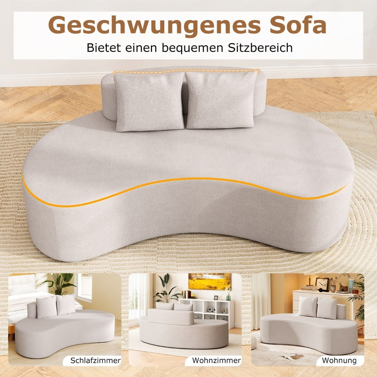 Sofá-cama cinza de 199 cm com 2 almofadas e encosto baixo.