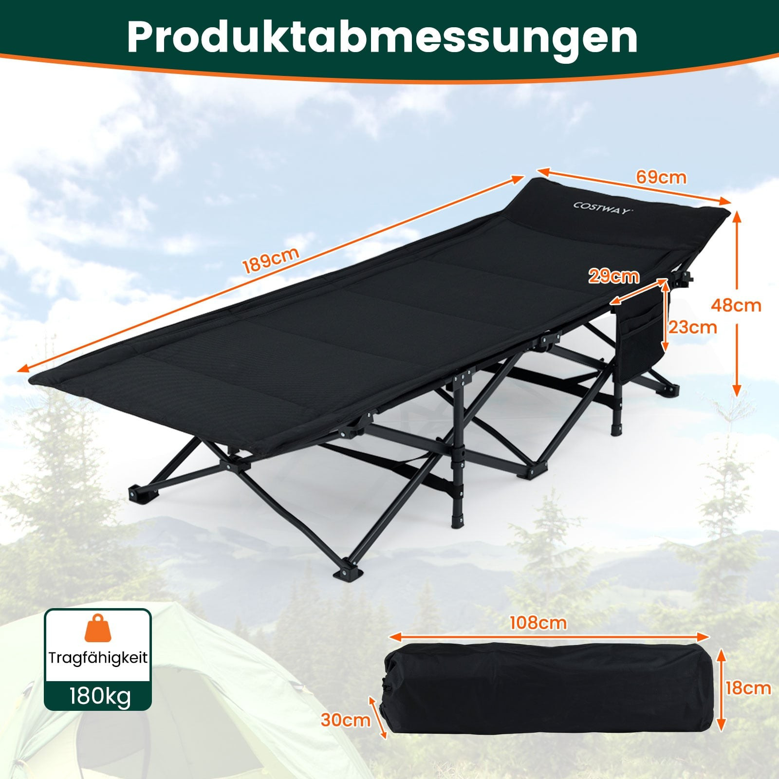Folding Camping Bed for Adults with 10-Point Support System