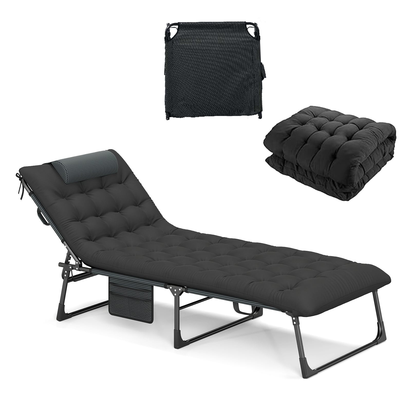Folding Camping Cot with Adjustable Mattress, Black