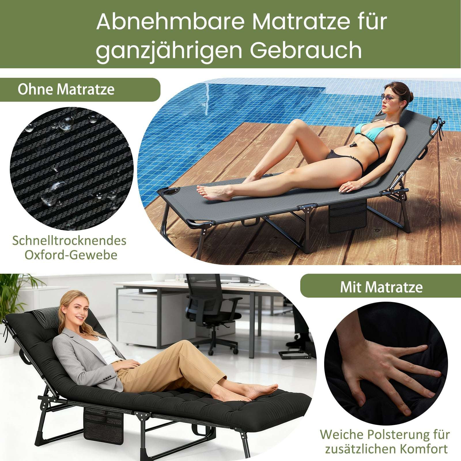Folding Camping Cot with Adjustable Mattress, Black