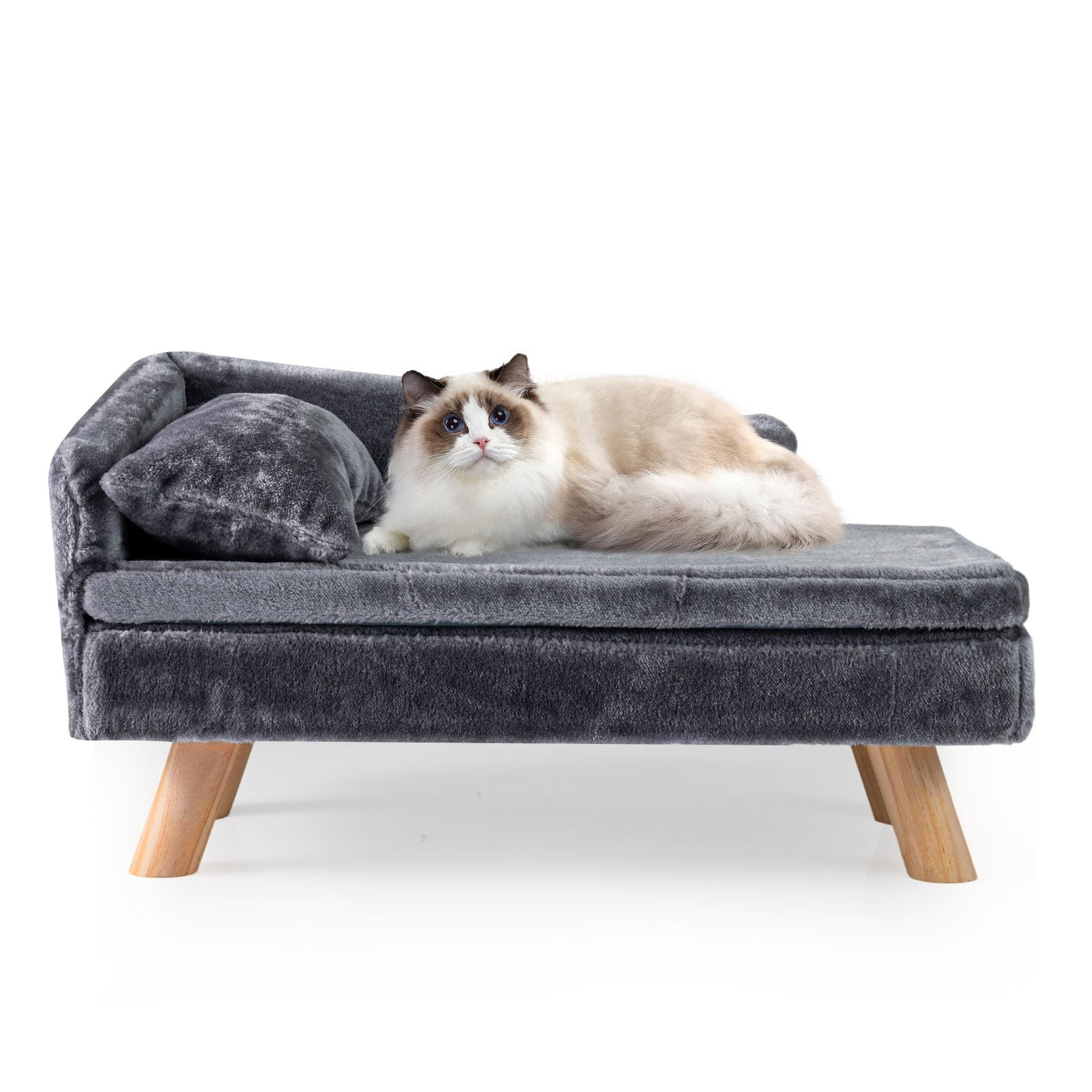Sofá cama elevado para mascotas con cojín extraíble, gris