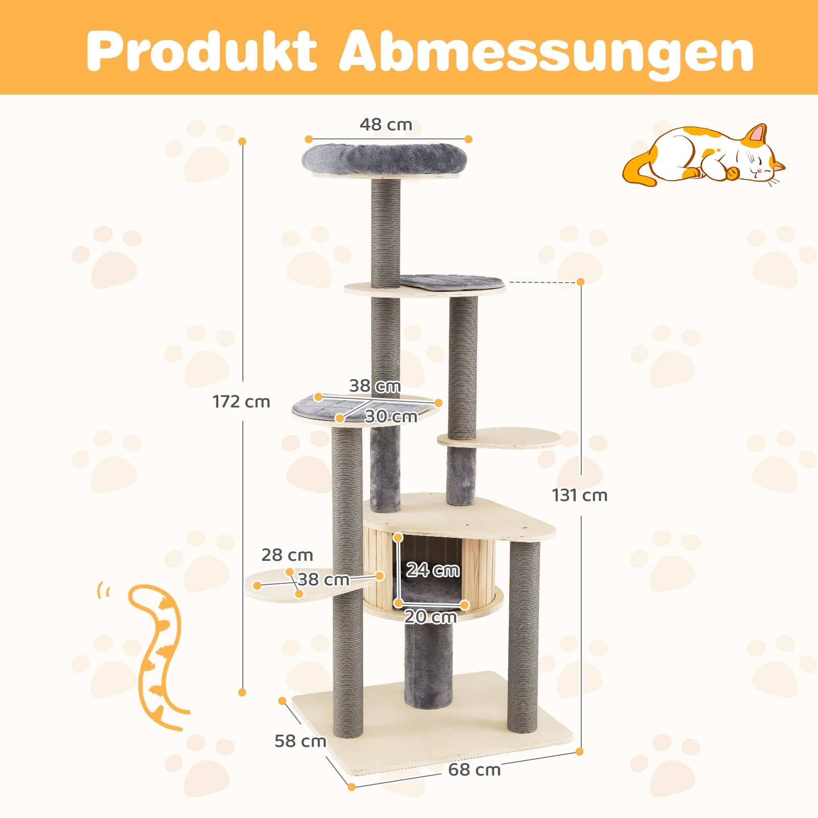 Tall Cat Tree with Multi-Level Design and Soft Top Platform, Gray