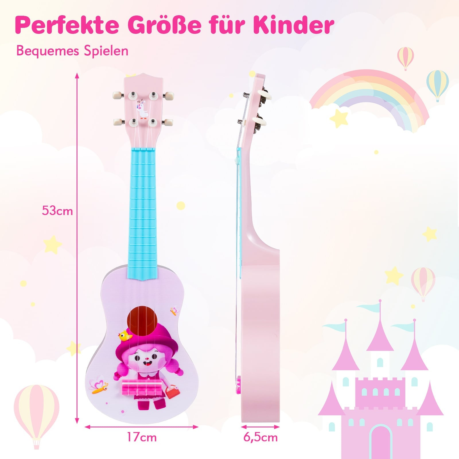 Ukulele rosa de 21 polegadas para crianças, cordas de nylon, ideal ...