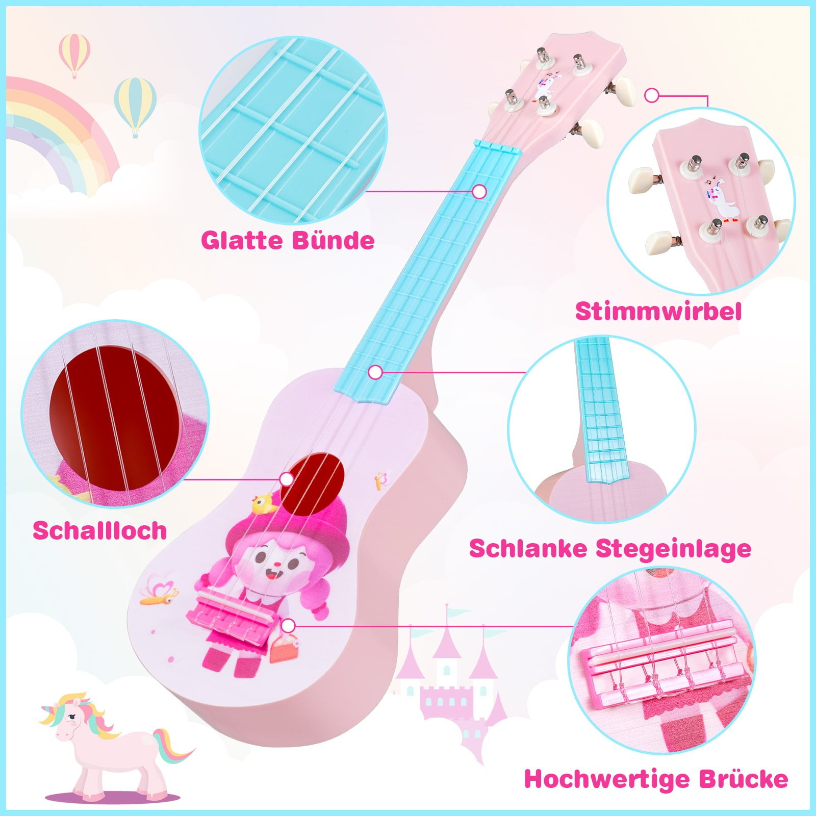 Ukulele rosa de 21 polegadas para crianças, cordas de nylon, ideal ...