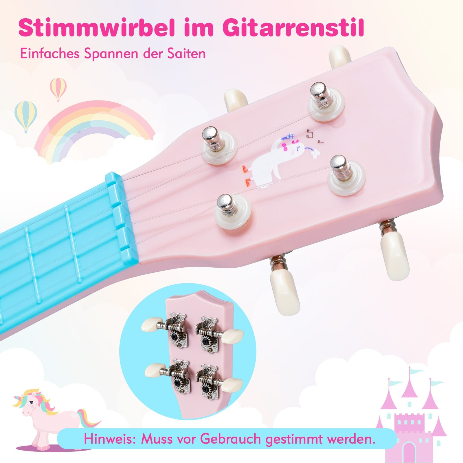 Ukulele rosa de 21 polegadas para crianças, cordas de nylon, ideal ...
