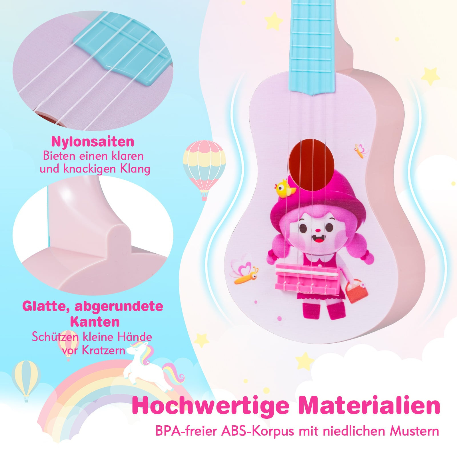Ukulele rosa de 21 polegadas para crianças, cordas de nylon, ideal ...