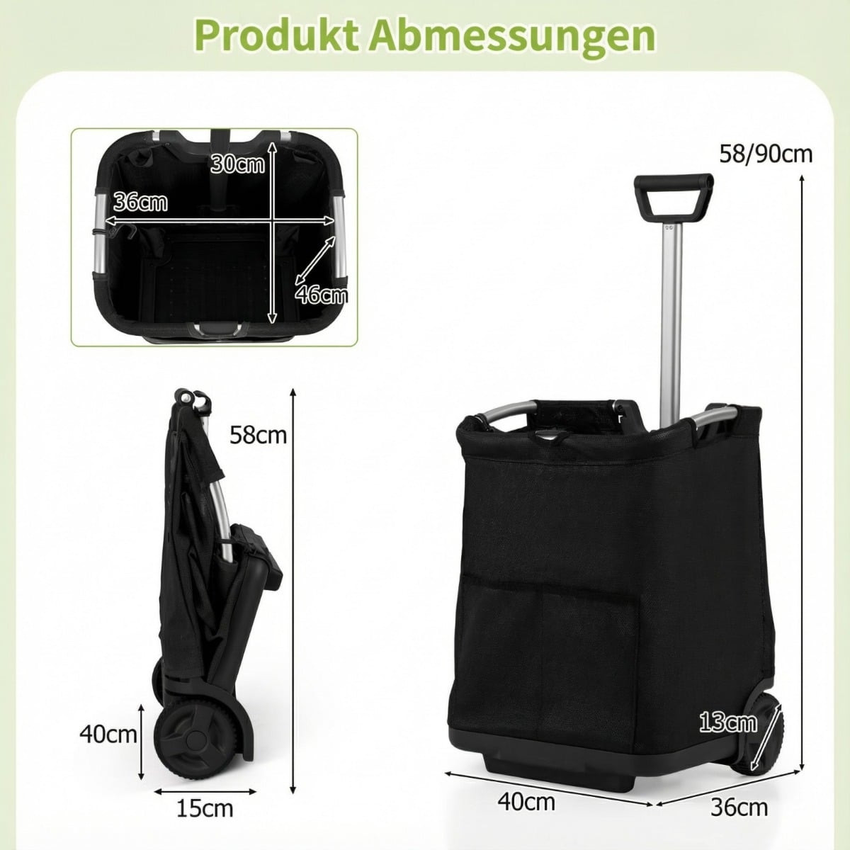 Foldable Shopping Trolley, 50L Capacity, Adjustable Handle