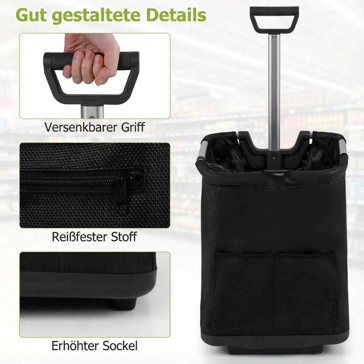 Foldable Shopping Trolley, 50L Capacity, Adjustable Handle