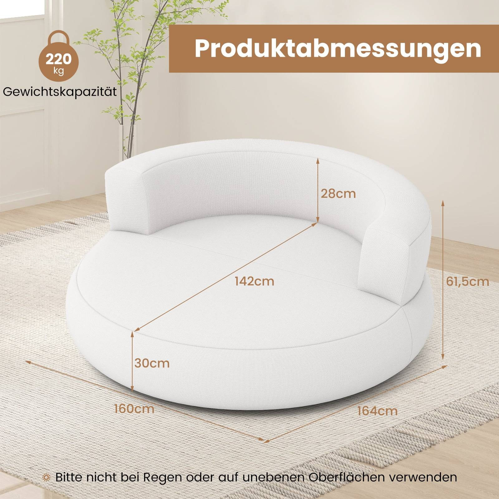 Divano gonfiabile sfoderabile, 142 cm, bianco