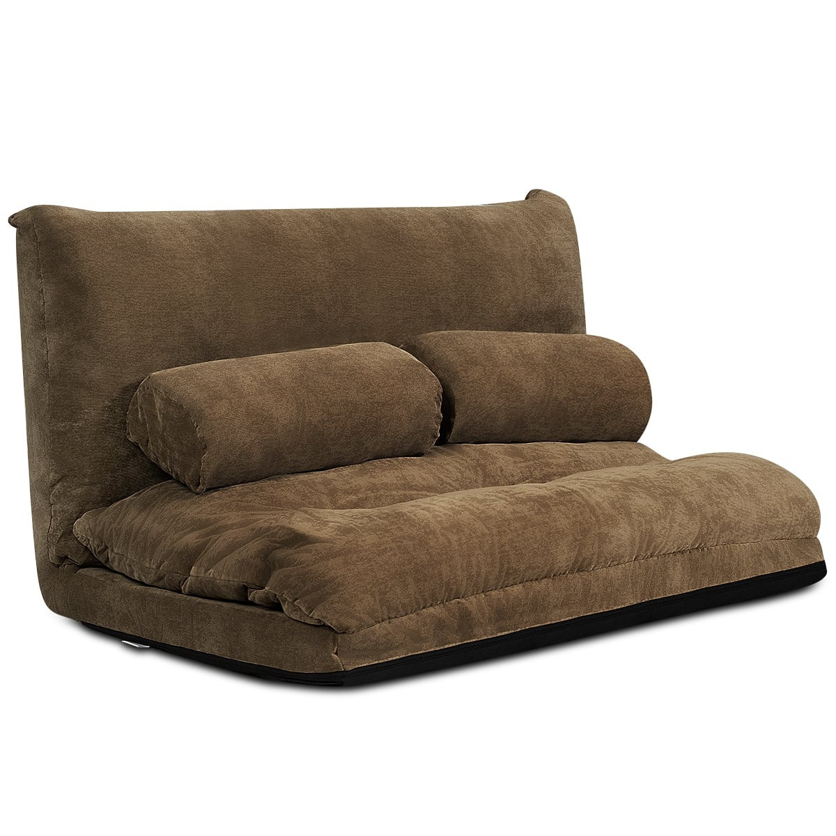 Sofá-cama de chão ajustável com 2 almofadas, marrom