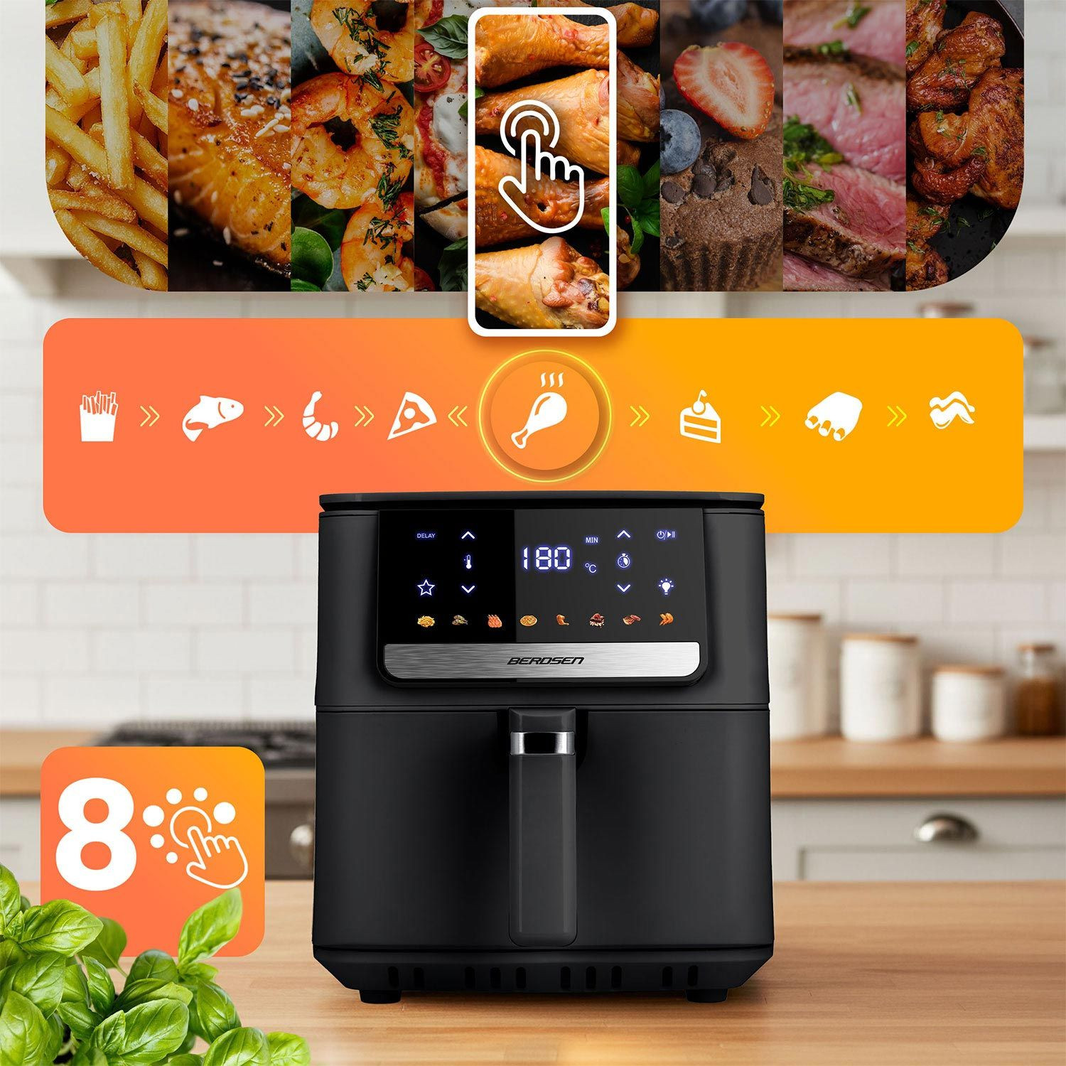 Friggitrice ad aria, 6,5 l, 1700 W, touchscreen, nera