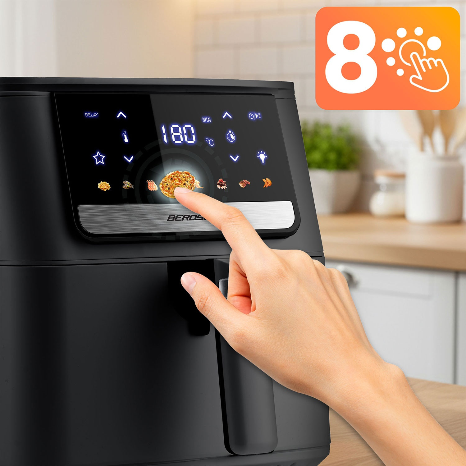 Friggitrice ad aria, 6,5 l, 1700 W, touchscreen, nera