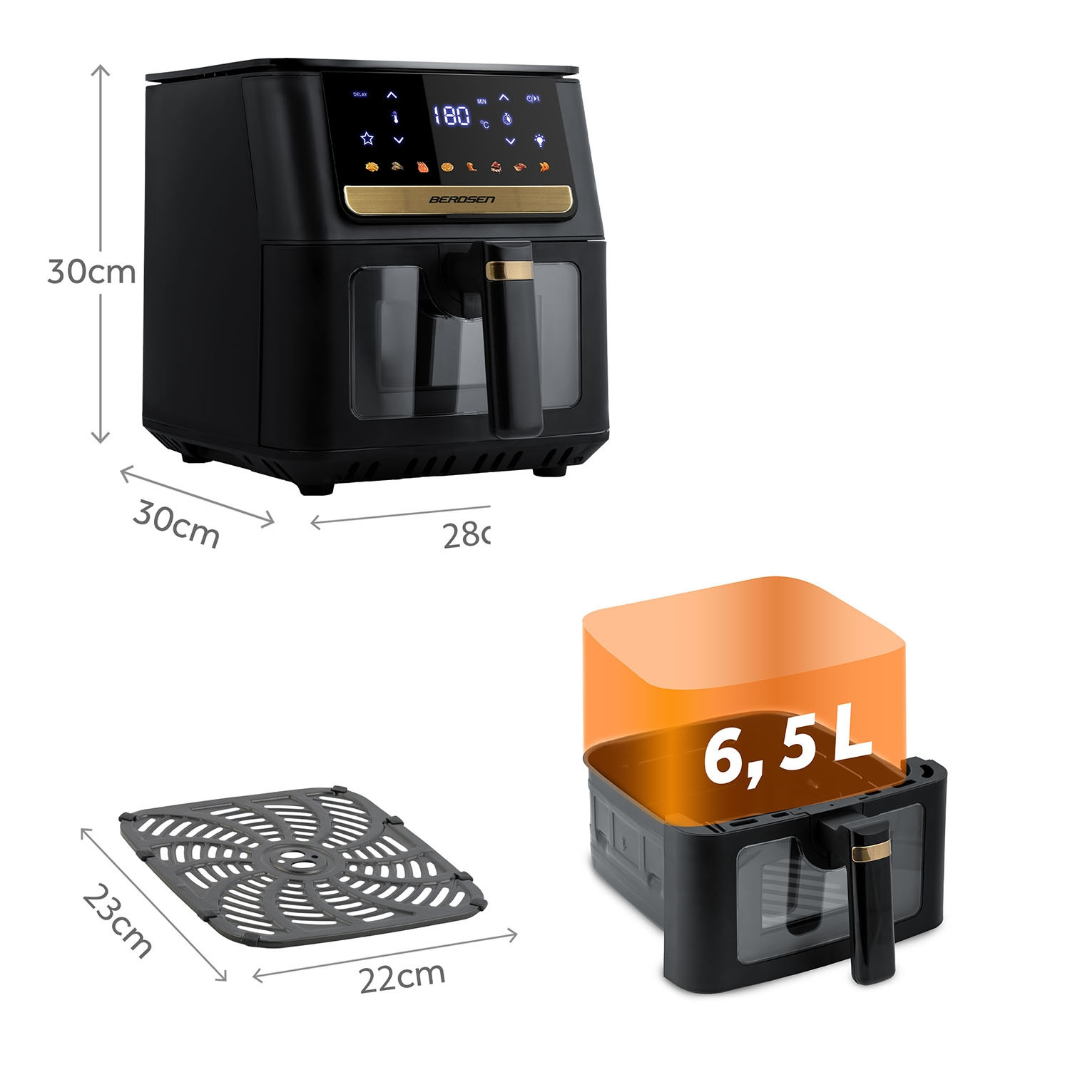Friggitrice ad aria, 6,5 l, 1700 W, touchscreen, nera