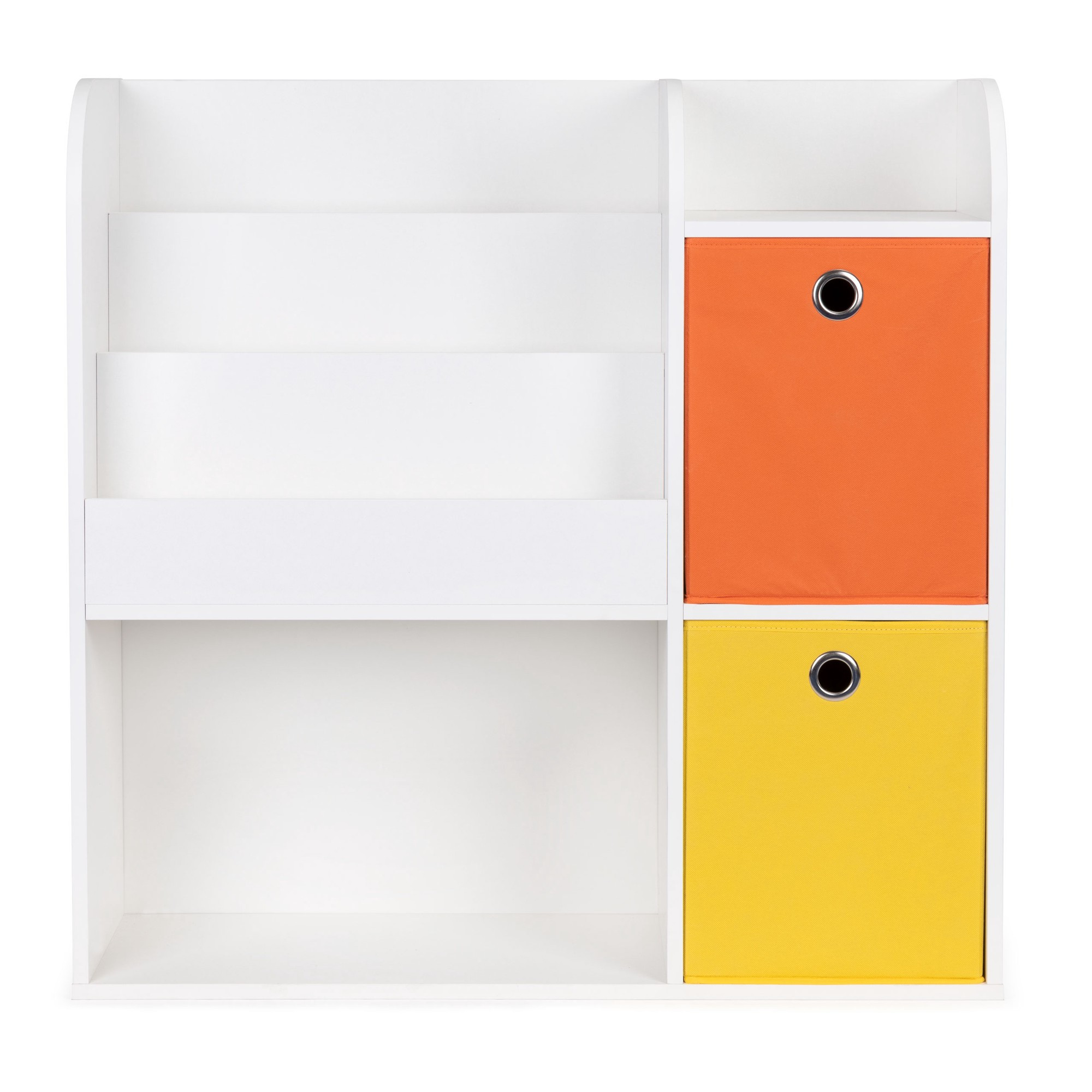 Libreria bianca per bambini con scomparti e contenitori