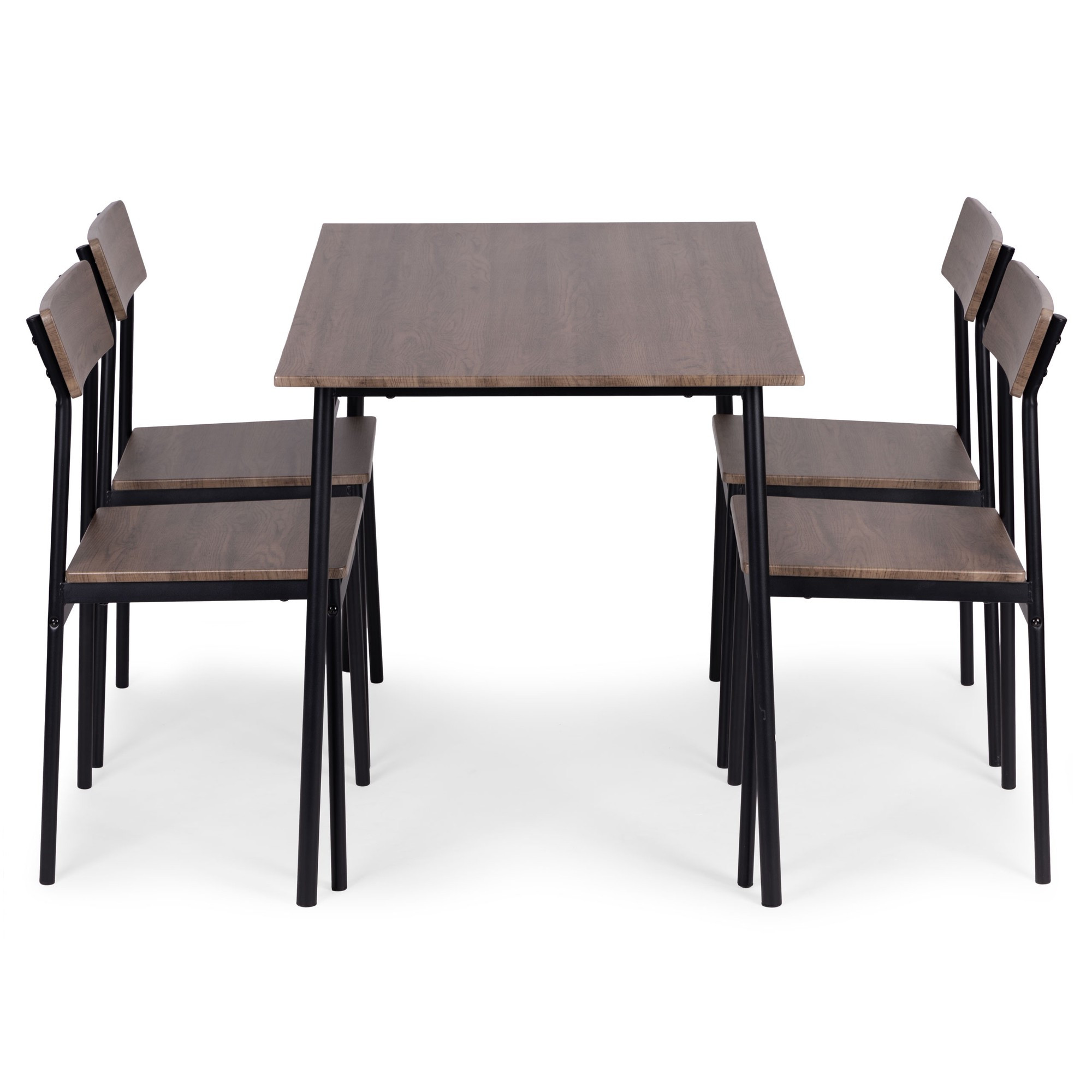 Conjunto de mesa de jantar com 4 cadeiras, em MDF e aço.