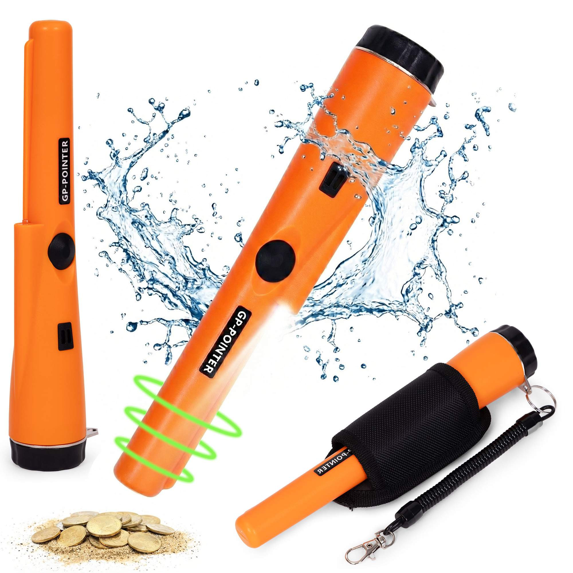 Detector de metais à prova d'água com LED e estojo.