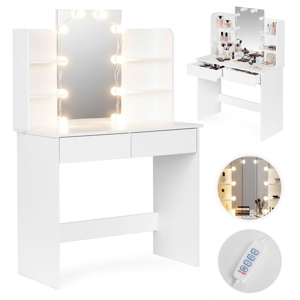 Vanity Table with LED Mirror, 3 Light Modes, Drawers