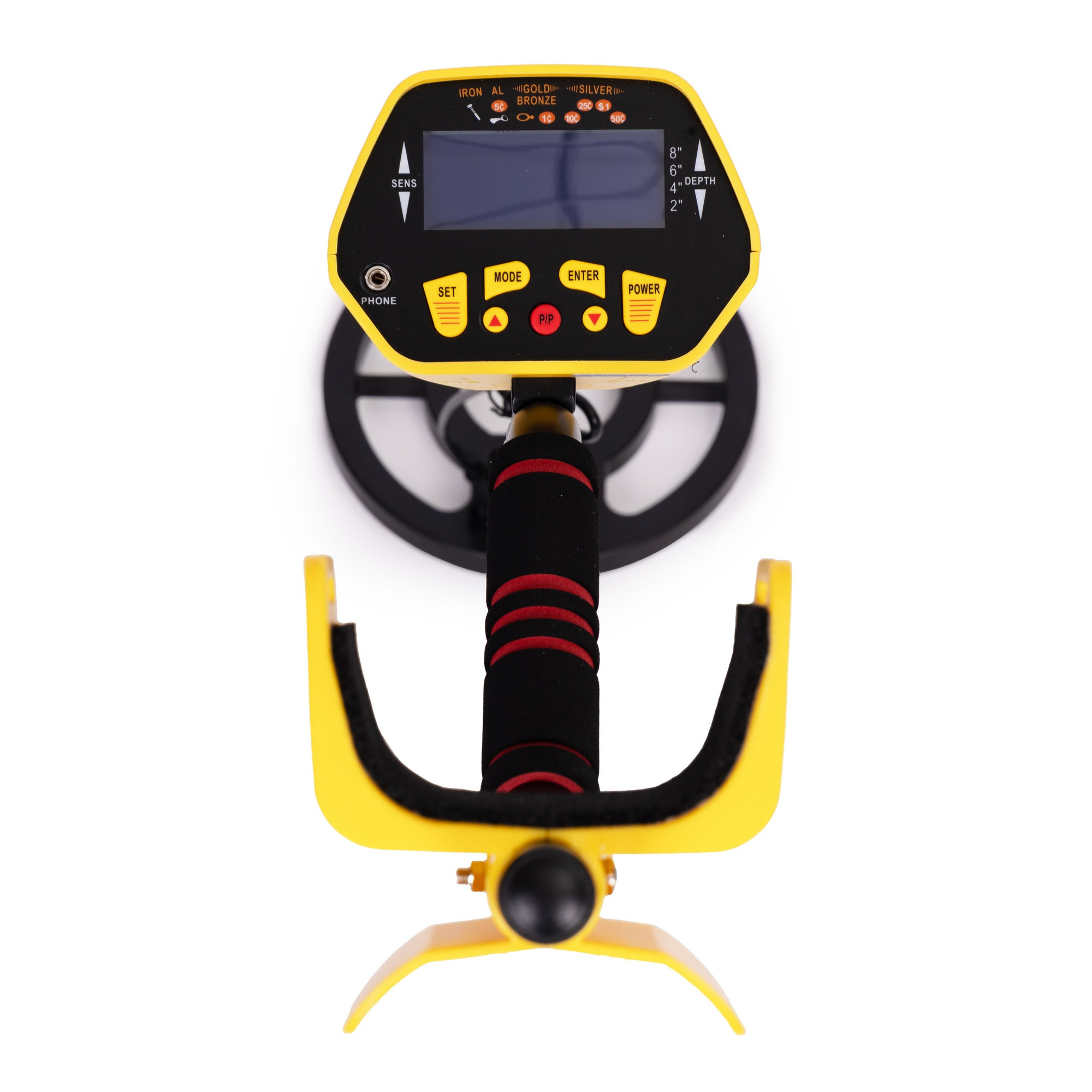 Detector de metais com LCD, 3 modos e bobina à prova d'água.