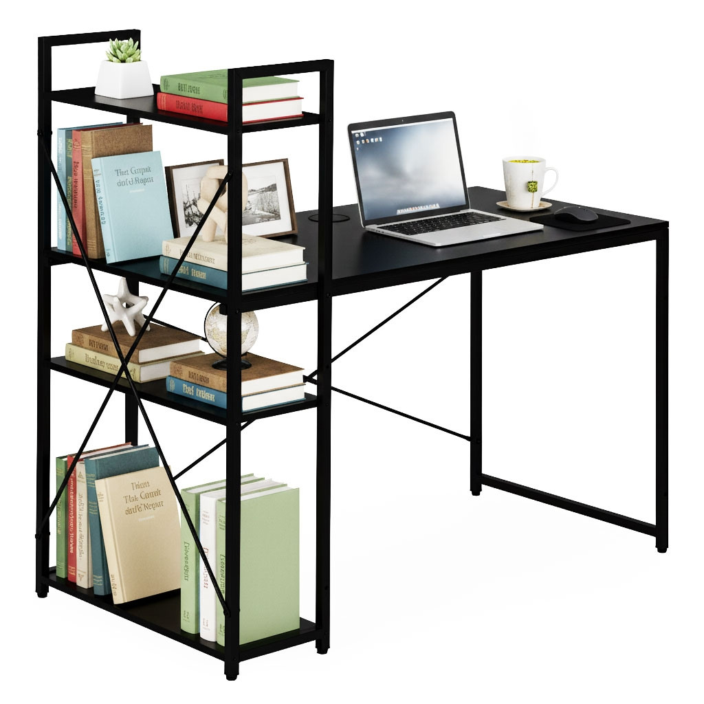 Scrivania per computer con ripiani, 120x60 cm, MDF nero